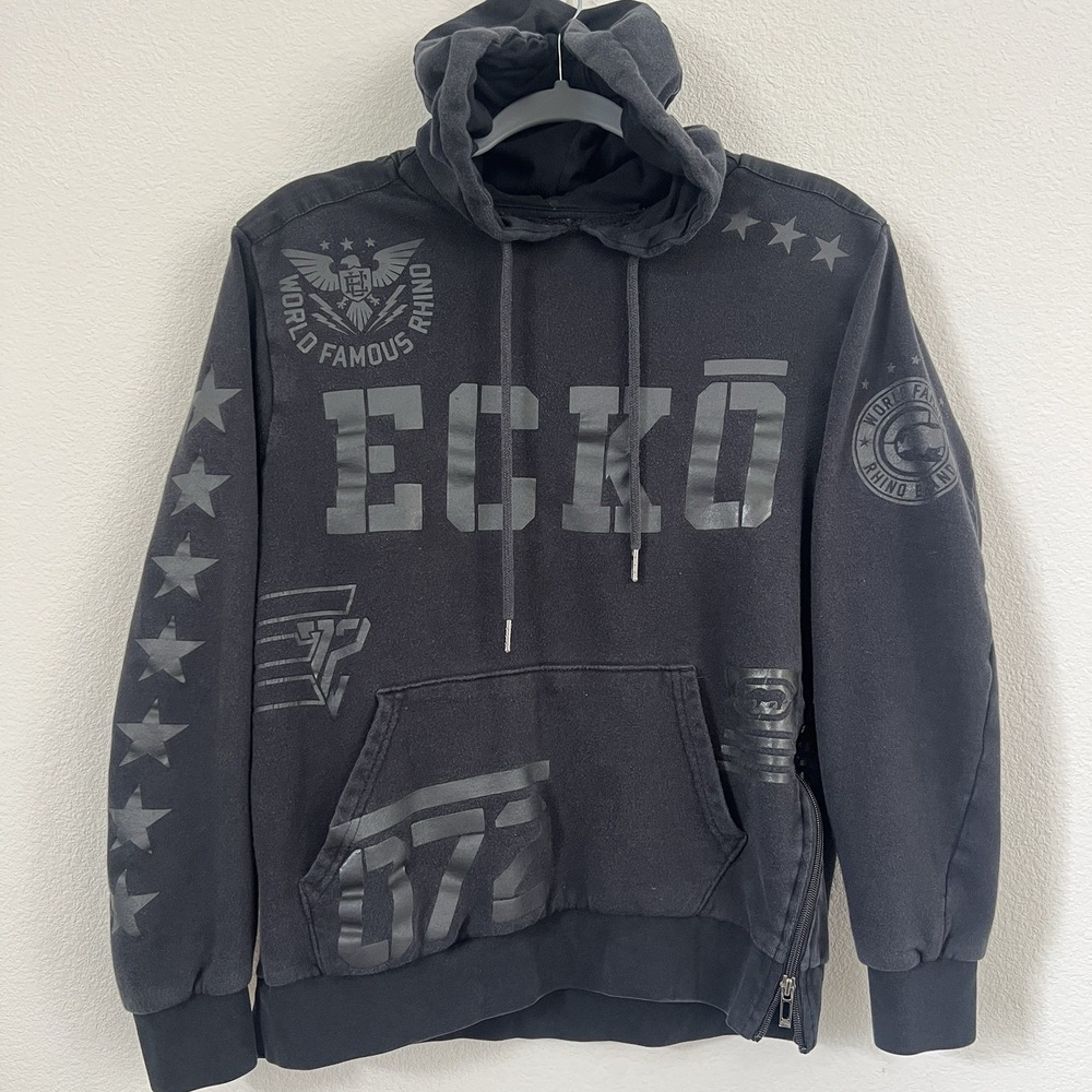 Ecko Unltd. Hoodie Men's Medium Black Hooded Sweatshirt Grunge Skate Faded